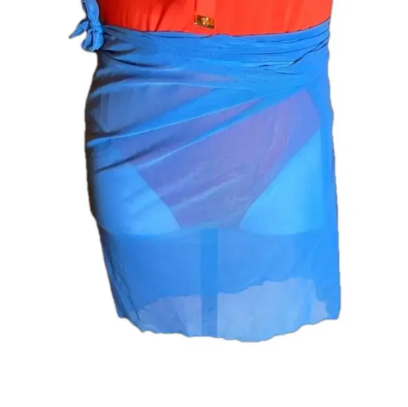 TINIBIKINI SWIMWEAR Sheer Turquoise Blue Bathing Suit Coverup Wrap Size M - Picture 4 of 5